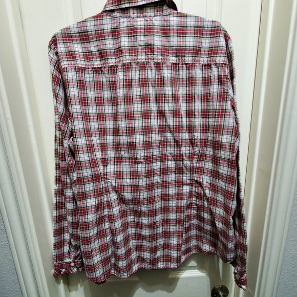TOMMY HILFIGER Plaid Long-Sleeve Ruffled Button-Up Shirt, XXL - Picture 3 of 9